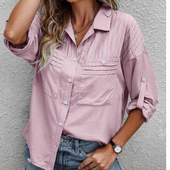 032 Classic Button down pleated Oversized Shirt - Picture 3 of 7